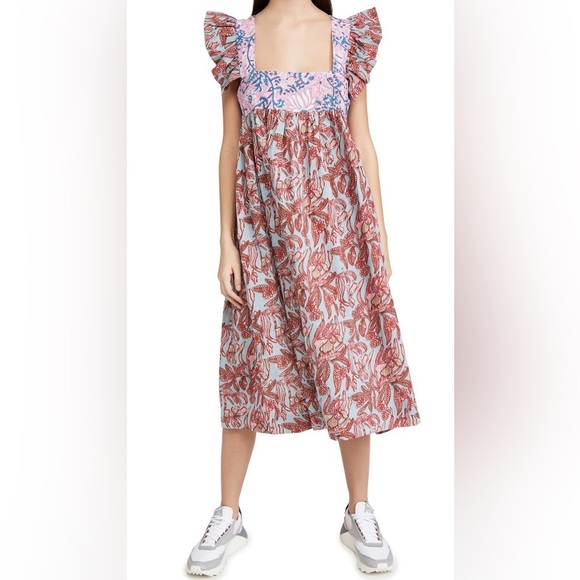 ALIX OF BOHEMIA Emmaline Patchwork Printed Ruffled Cotton Midi Dress Small NWT - Picture 5 of 14